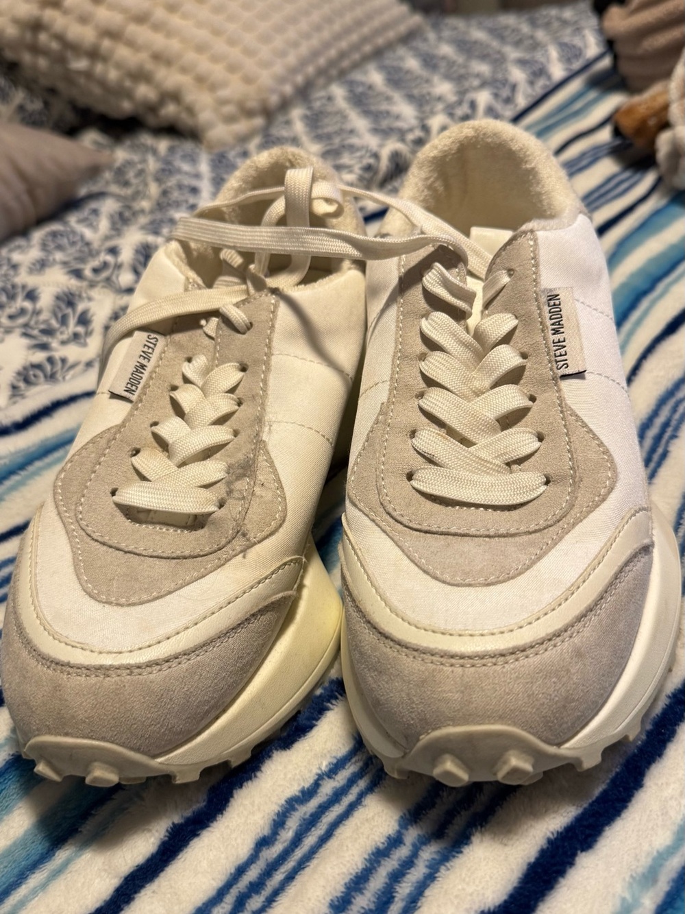 Steve Madden Cream and White Retro Runner Sneakers